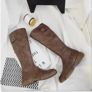 Rider Boots Ladies Belt Buckle Soft Sole Non-Slip Tall Boots Side Zipper Boots